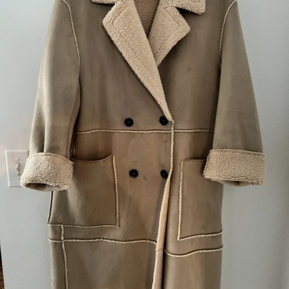 ZARA Faux shearling tan coat - S - Picture 4 of 5